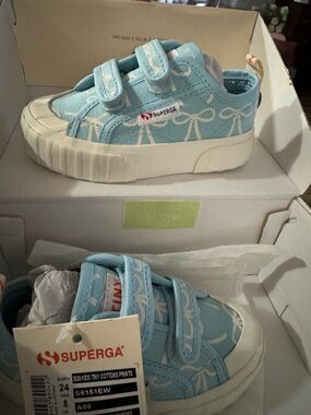 Superga Kids Light Blue Bow-Print Velcro Sneakers